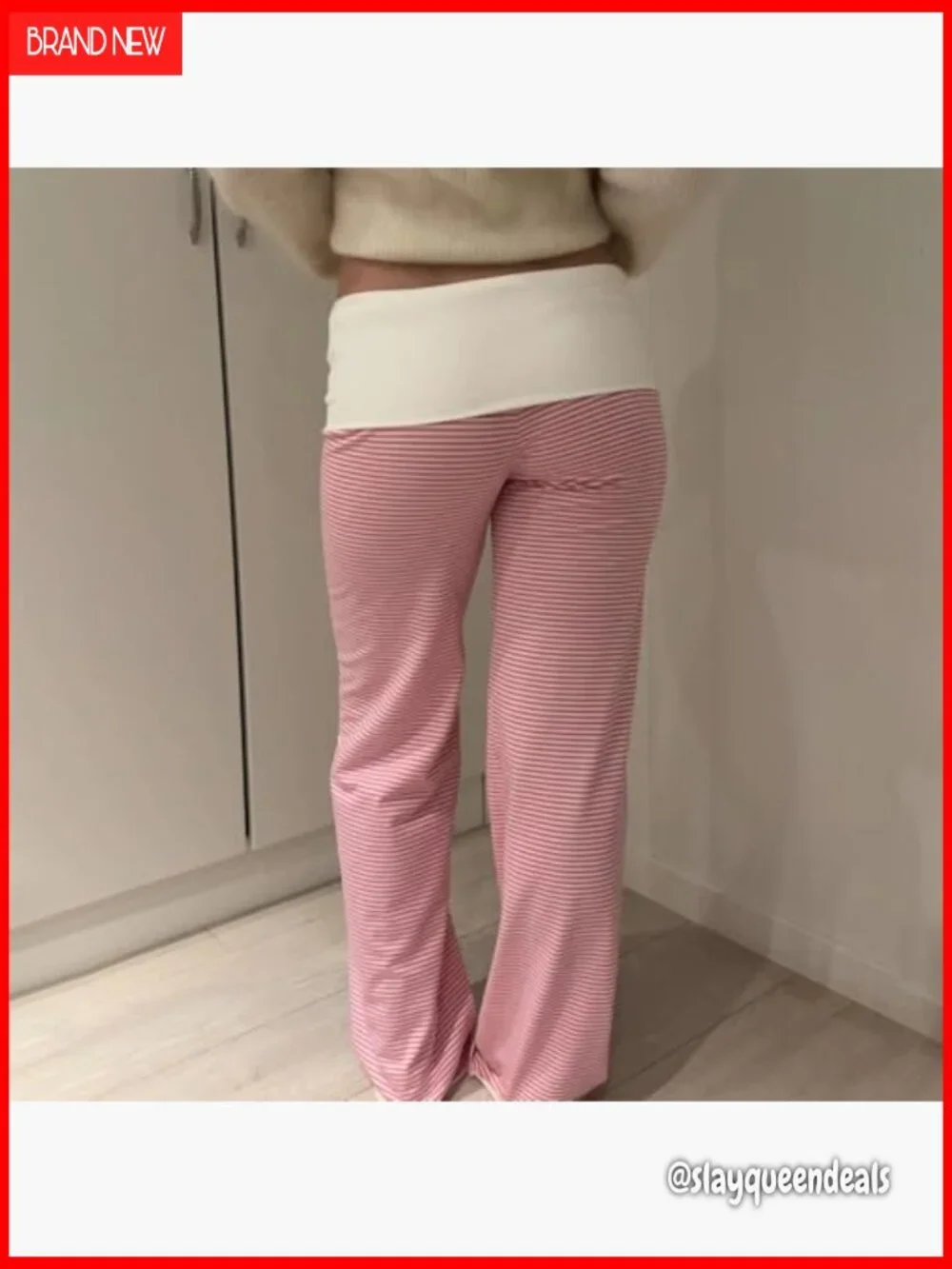 Fold Over Wide Leg Flare Yoga Pants Low Rise Bell Bottom Sweatpants Lounge - Picture 5 of 5